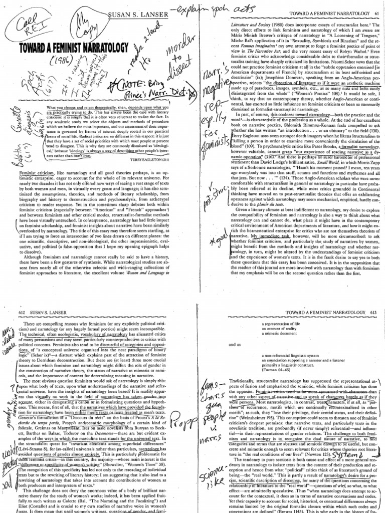 Susan Lanser. Toward A Feminist Narratology PDF Feminism Gender