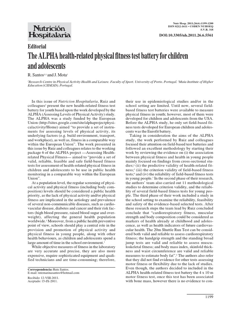 The ALPHA HealthRelated Physical Fitness Test Battery For Children and