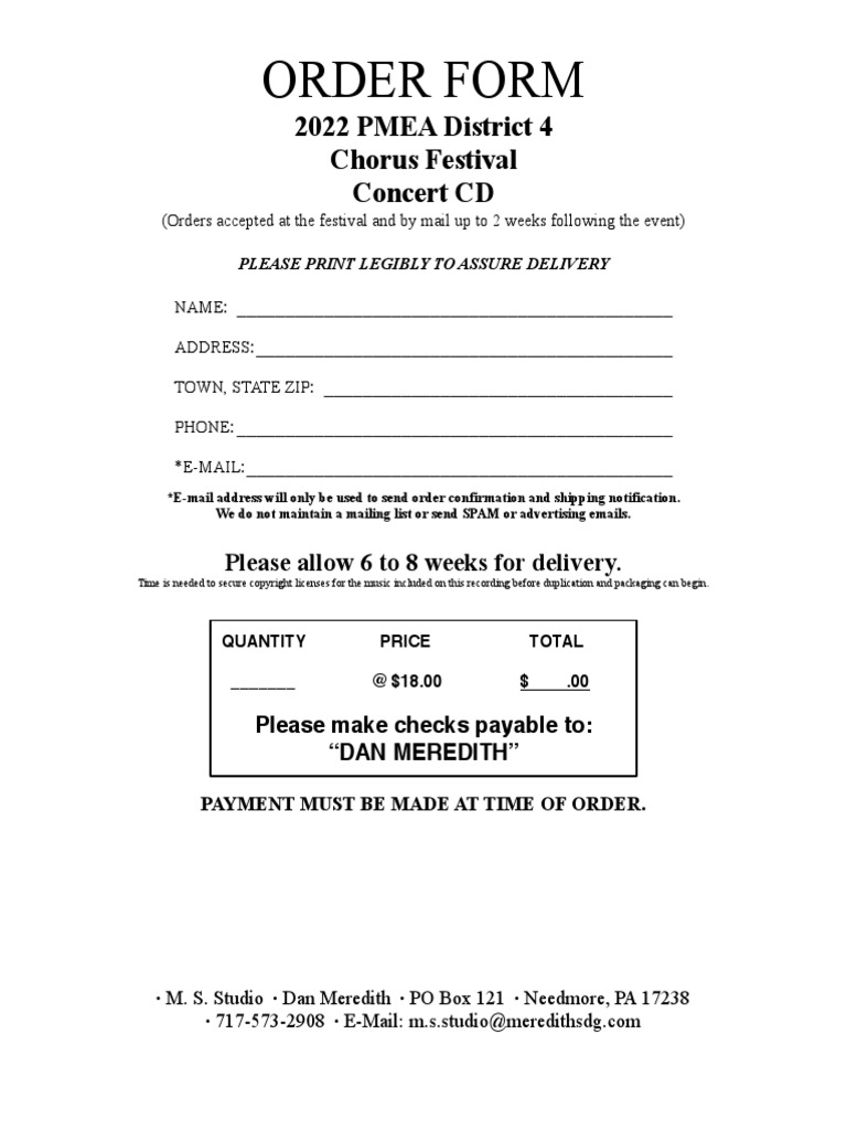 D4 District Chorus Concert Order Form 2022 PDF Spamming Freight