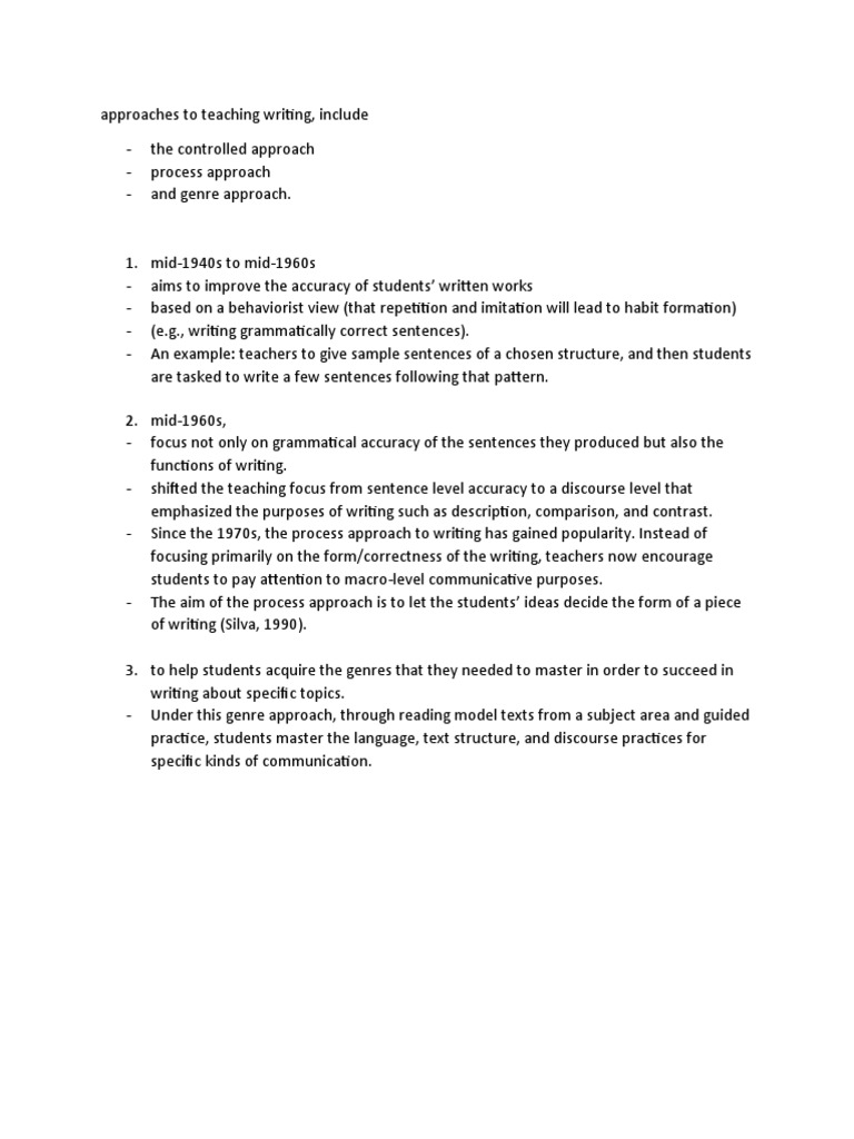 Approaches To Teaching Writing | PDF | Teachers | Discourse