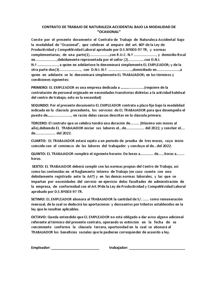 Contrato de Trabajo Ocasional Accidental | PDF | Finanzas y dinero
