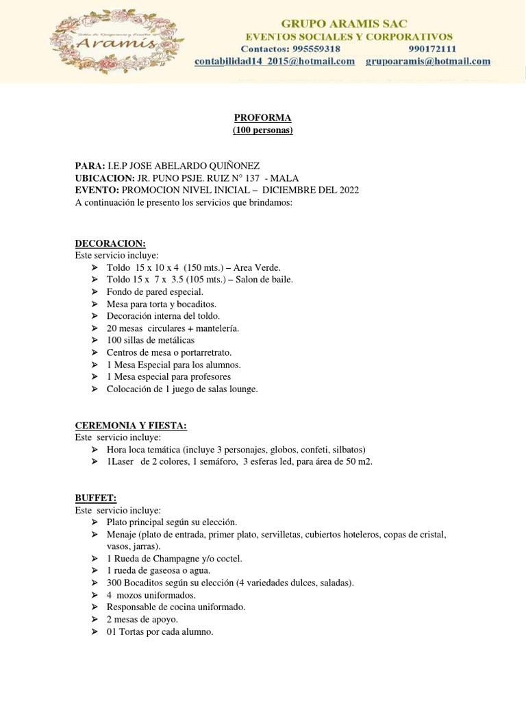 Proforma para Promoción Inicial 2022 | PDF | ensalada | Preparación de ...