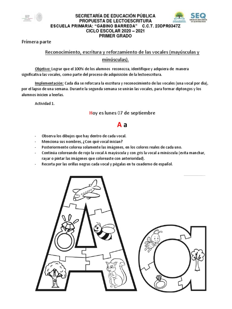 Actividades de Vocales para Primer Grado | PDF | Caso de carta ...