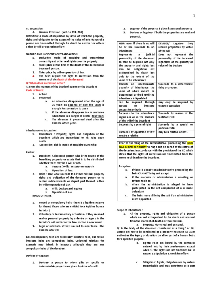 Succession and Inheritance Guide | PDF | Will And Testament | Intestacy