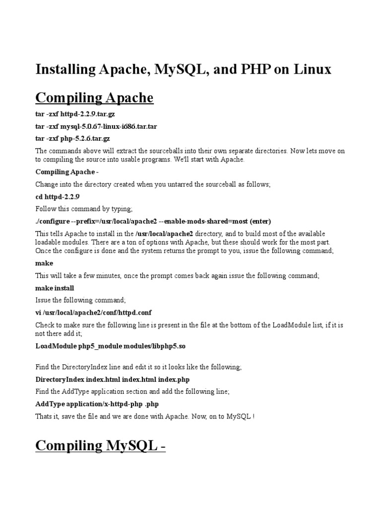 Installing Apache, Mysql, and PHP On Linux Compiling Apache | PDF | Php ...