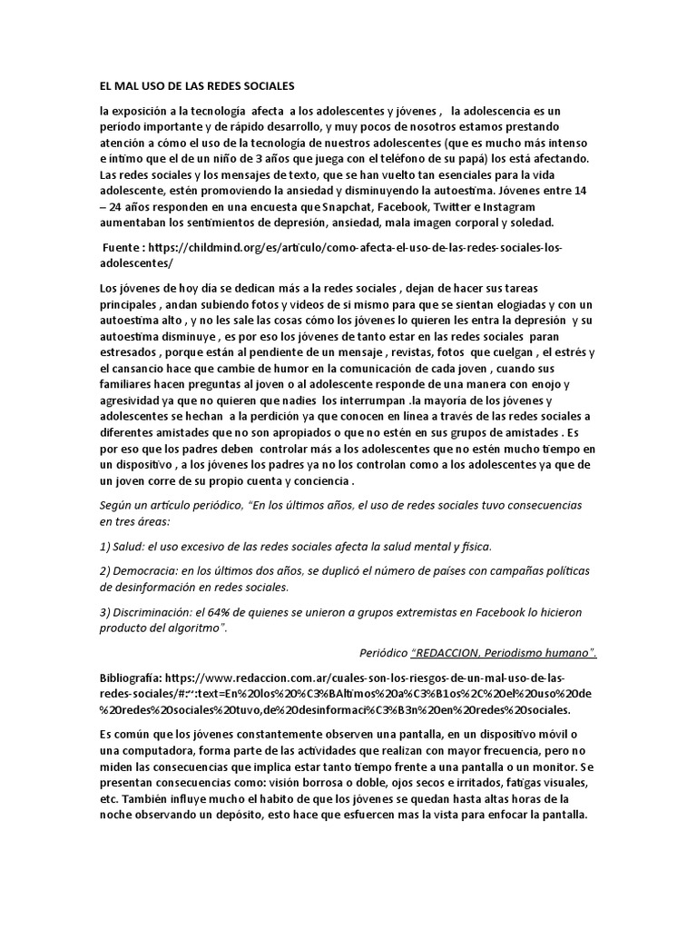 Uso de Las Redes Sociales | PDF | Adolescencia | Redes sociales