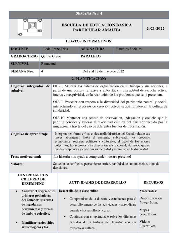 Semana 4 Quinto Grado Estudios Sociales. PDF Aprendizaje