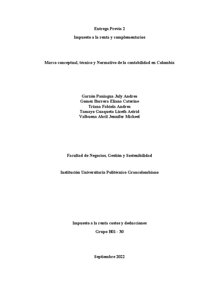 Entrega 2 Impuesto A La Renta Costos y Deducciones | PDF