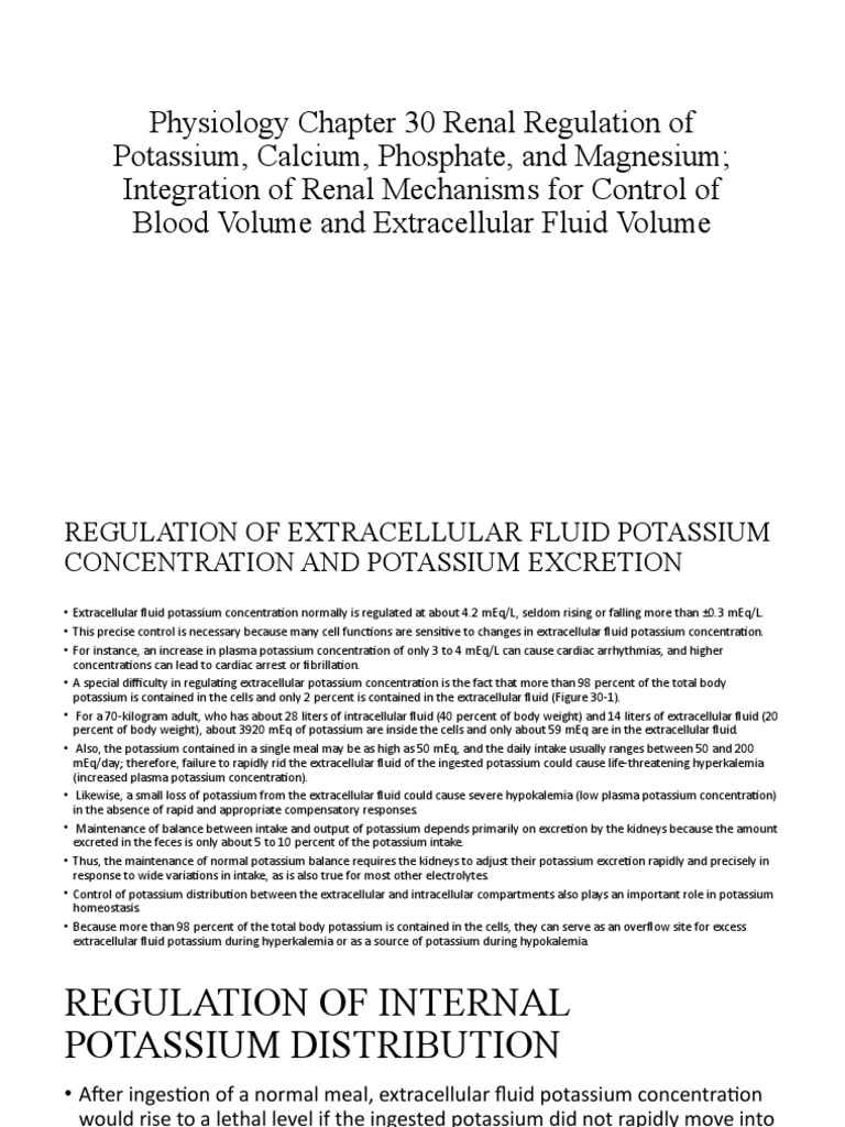 Renal Regulation of Potassium Levels | PDF | Kidney | Potassium
