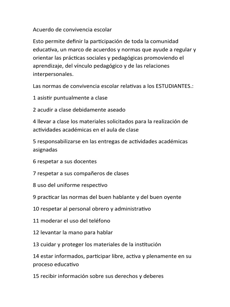 Acuerdo de Convivencia Escolar | PDF | Evaluación | Maestros