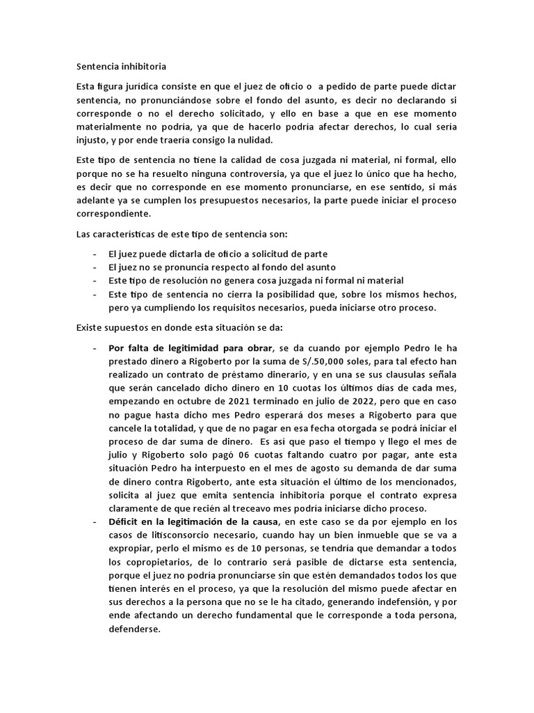 Sentencia Inhibitoria | PDF | Sentencia (ley) | Res Judicata