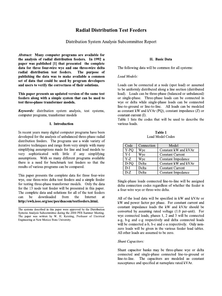 Radial Distribution Test Feeders 13 Node PDF