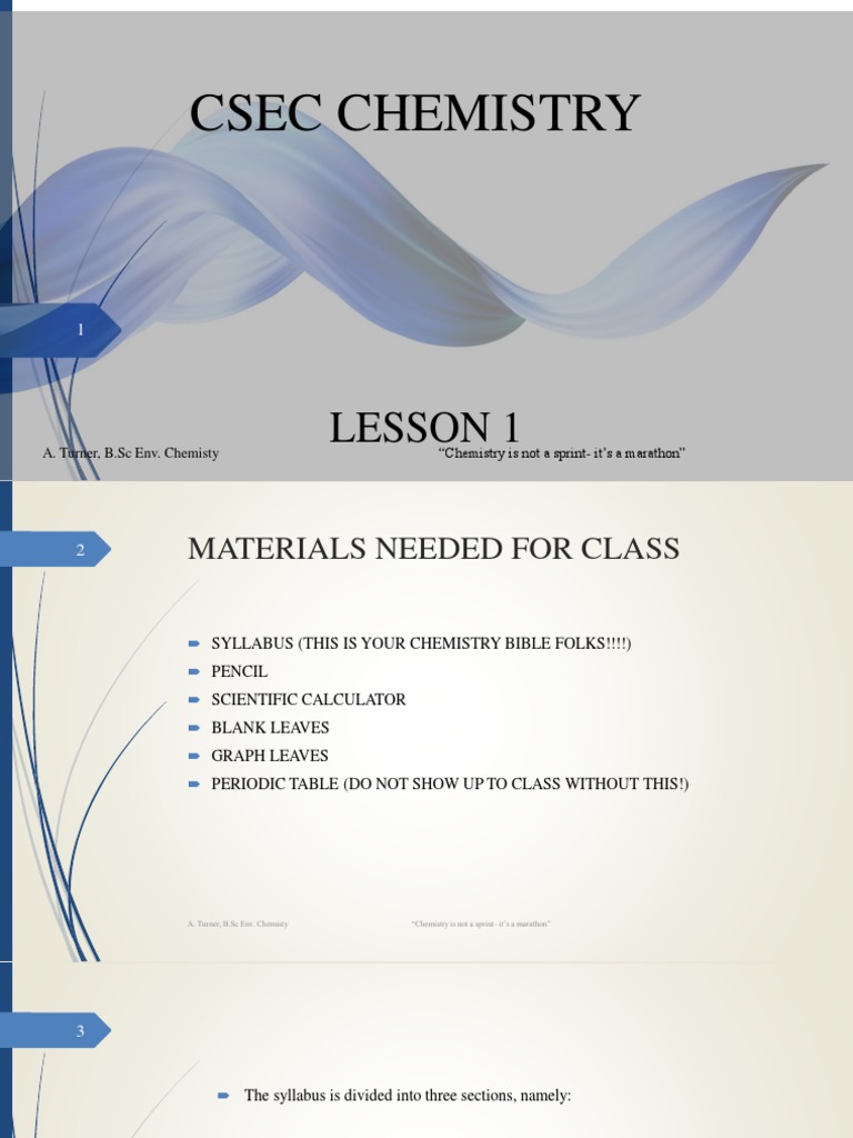 Csec Chemistry Lesson 1 PDF Osmosis Chemistry
