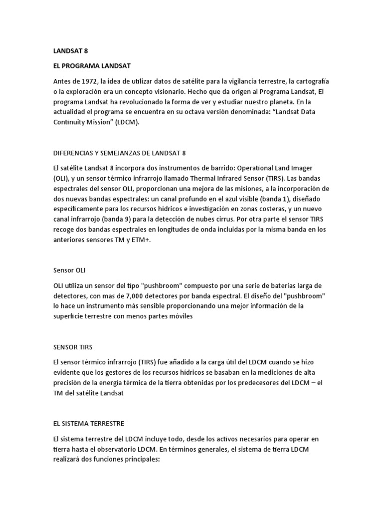 Características del Landsat 8 | PDF | Infrarrojo | Tierra