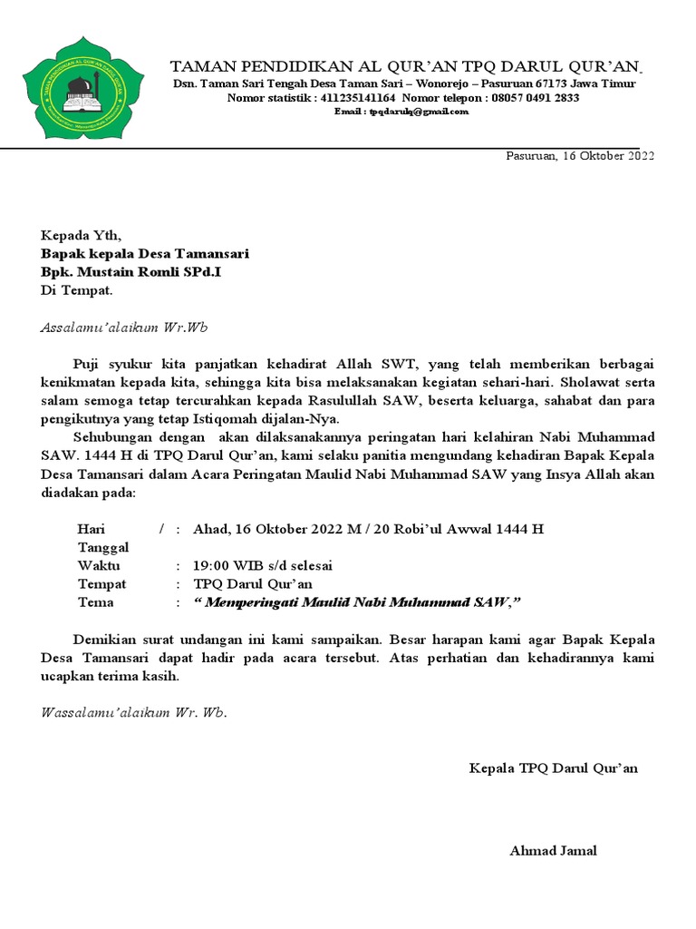 Undangan Maulid Lembaga | PDF