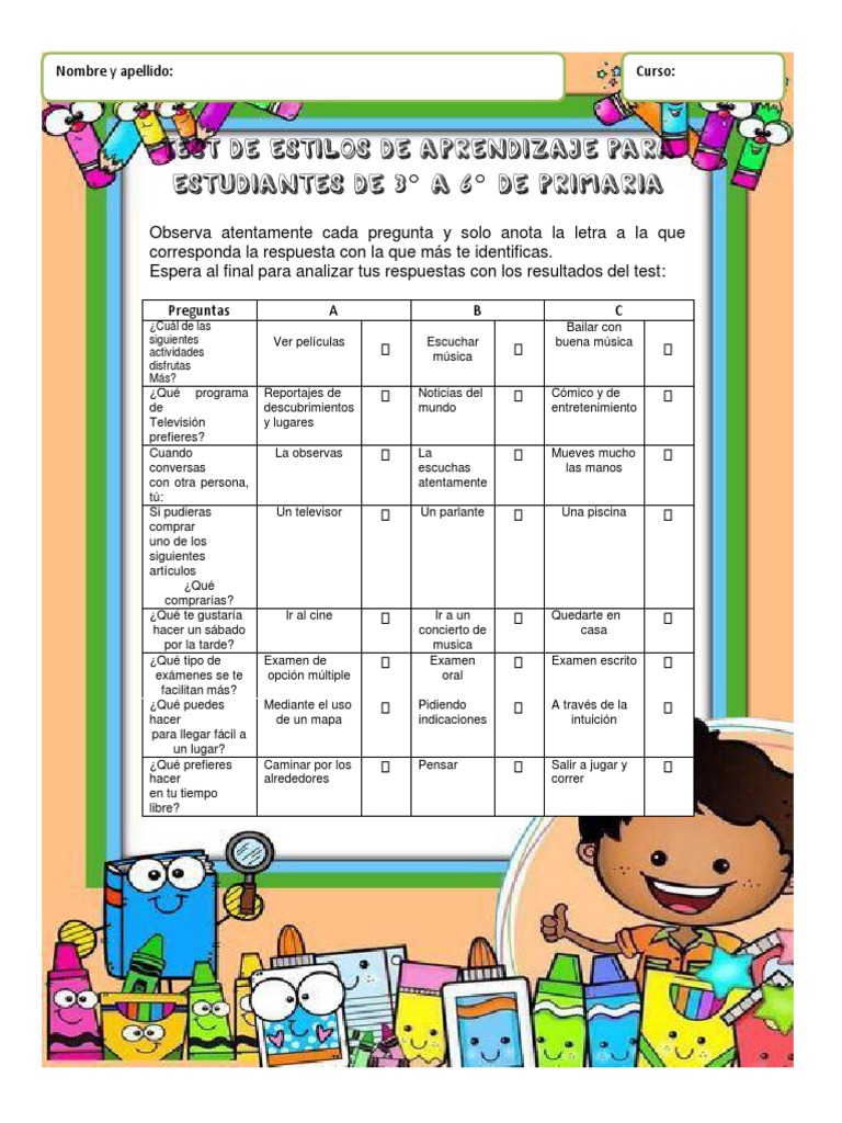 Test de Estilos de Aprendizaje para Primaria | PDF | Prueba (evaluación)