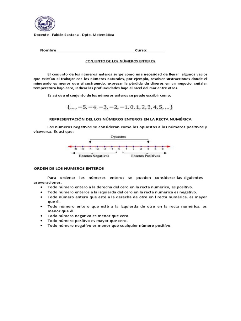 Ejercicios de Números Enteros | PDF | Entero | División (Matemáticas)