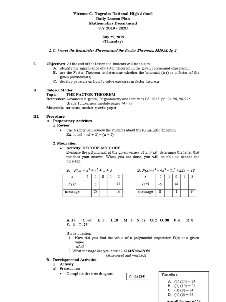 Vicenta c nograles national high school daily lesson plan mathematics