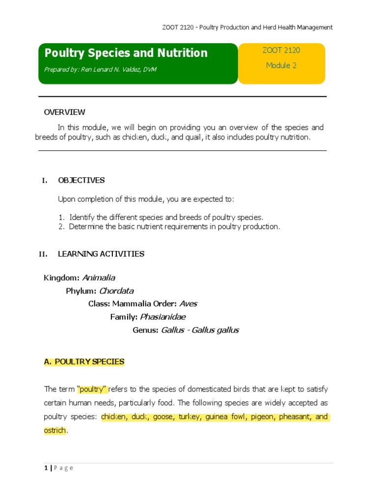 Poultry Species and Scientific Names | PDF | Vitamin | Poultry