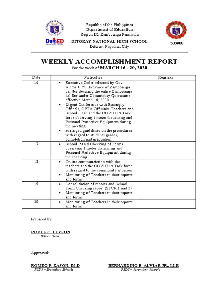 Weekly Accomplishment Report | PDF