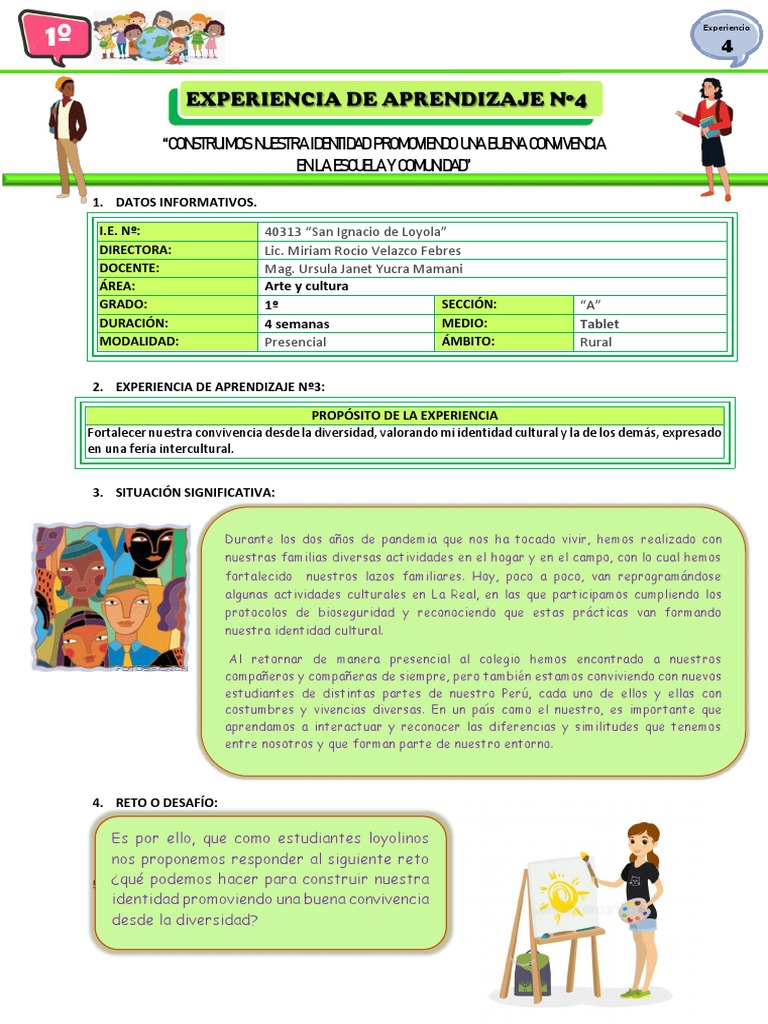1º Experiencia de Aprendizaje Nº4 - Arte y Cultura | PDF | Aprendizaje ...