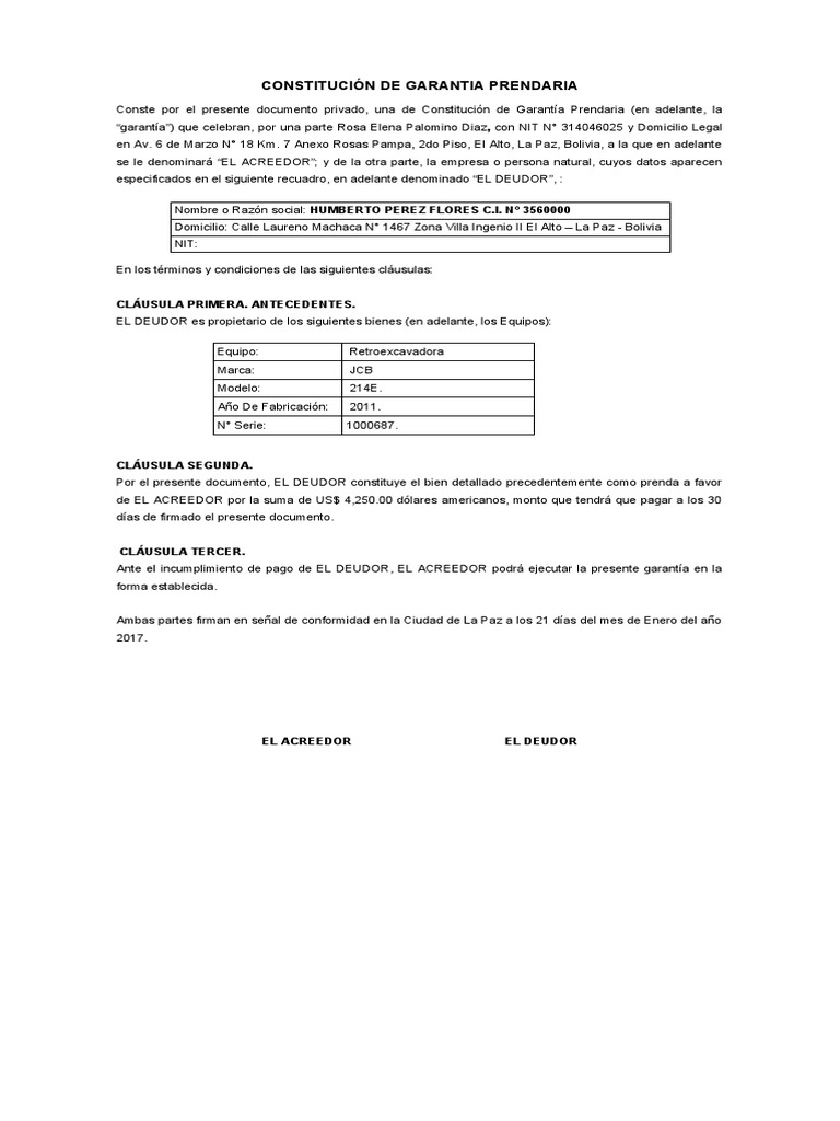 Constitución de Garantía Prendaria | PDF | Derecho
