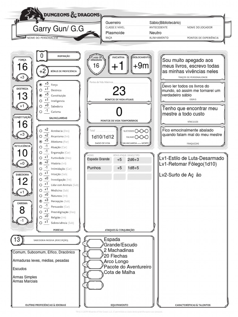 Ficha Oficial D&D 5E Editável PDF