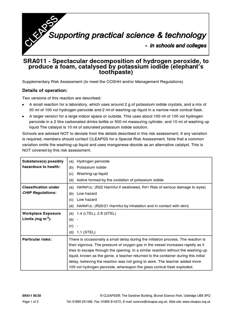 SRA011 Spectacular of Hydrogen Peroxide To Produce A Foam