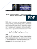 Pesquisa e Análise Sobre A Utilização de Sistemas de Gestão e Apoio À Decisão Nas Indústrias Moveleiras Brasileiras