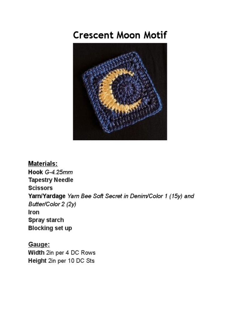 Crochet Crescent Moon Motif Pattern | PDF