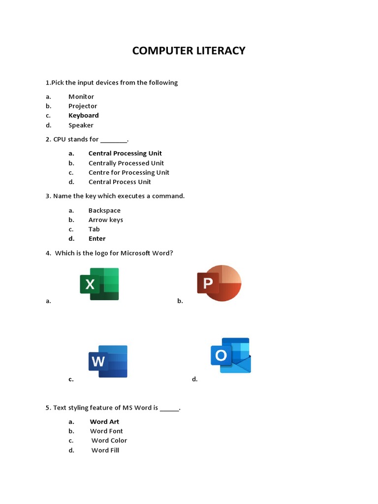 Essential Computer Literacy Quiz | PDF | Career & Growth | Art