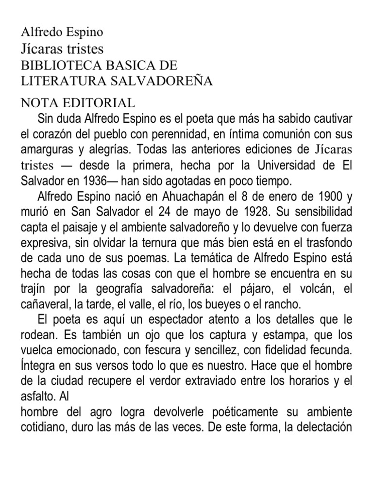 Alfredo Espino Jicaras Tristes PDF
