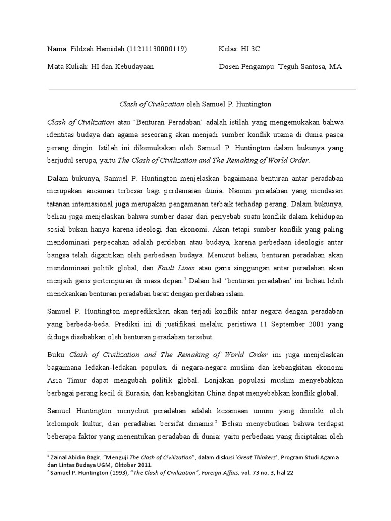 Benturan Peradaban Menurut Huntington | PDF