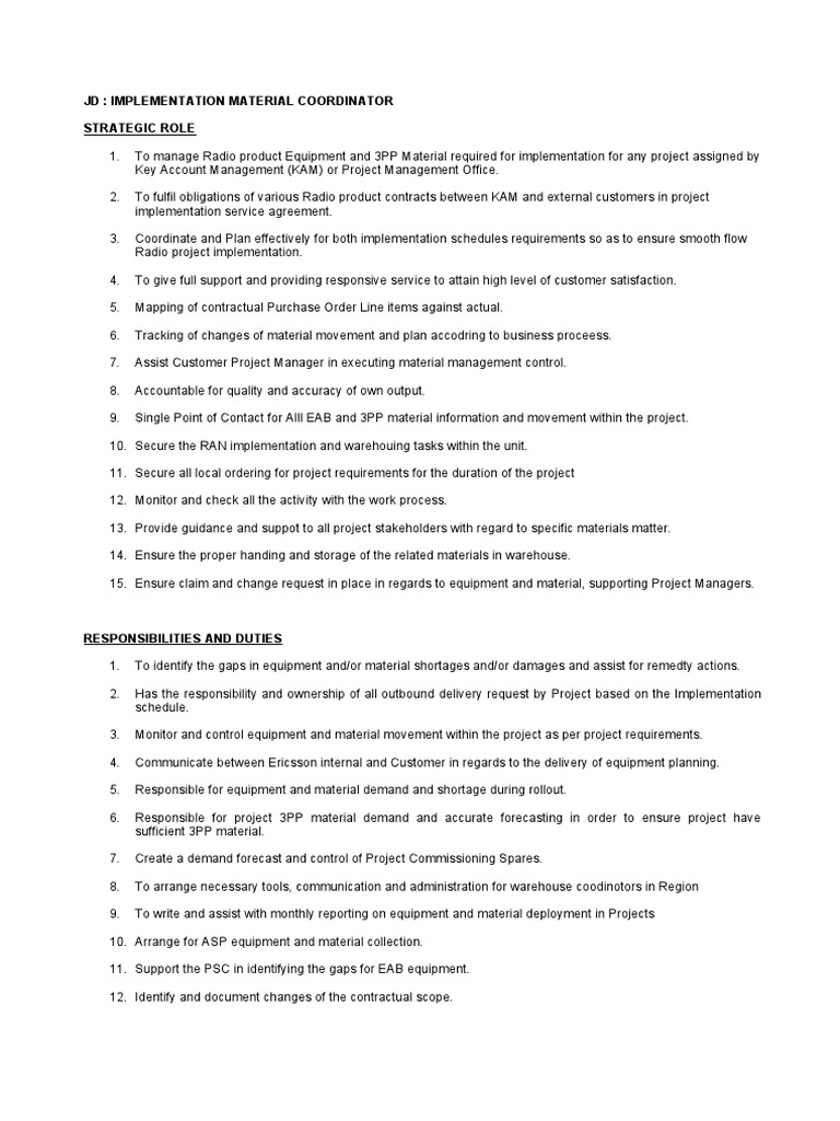 Implementation Material Coordinator PDF Warehouse Business Process