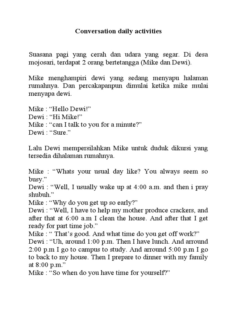Daily Activities Conversation Example | PDF | Self-Improvement