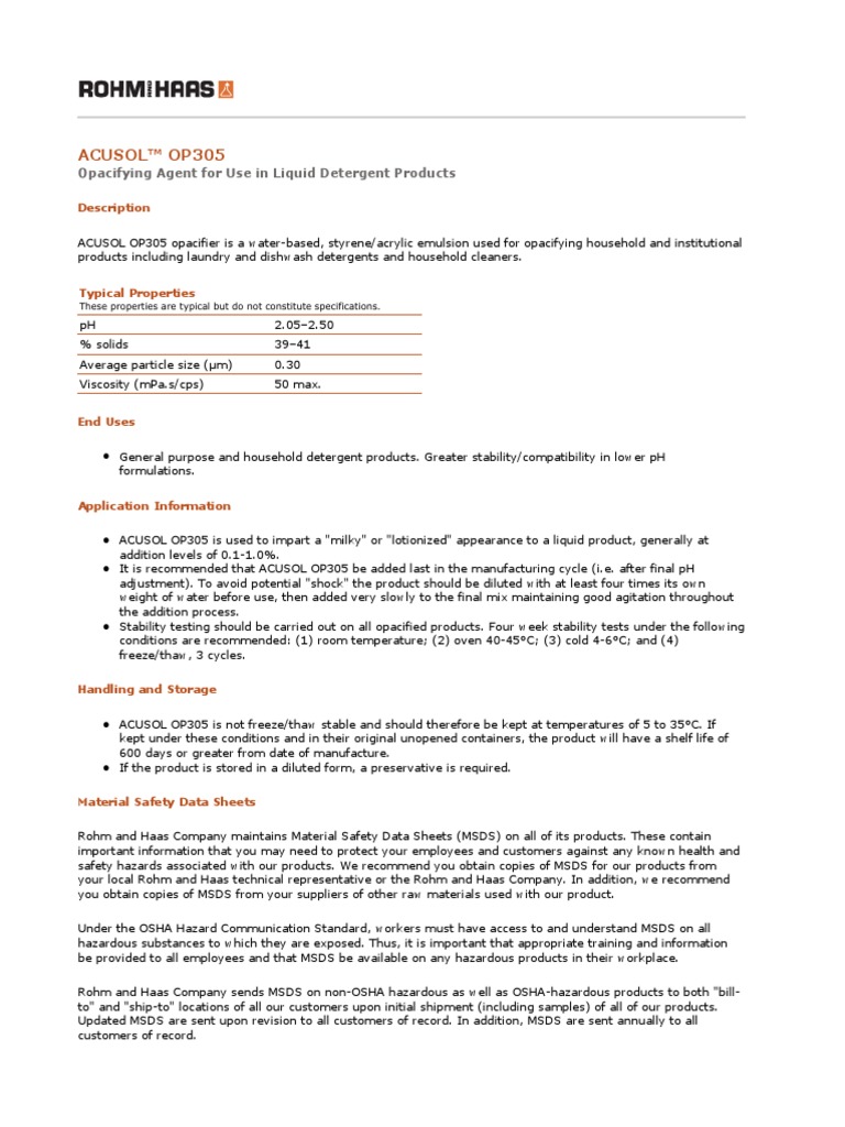 Acusol Op305 | PDF | Materials | Safety