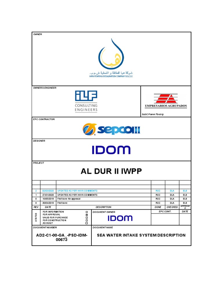 Sea Water Intake System System Description PDF Valve Pump