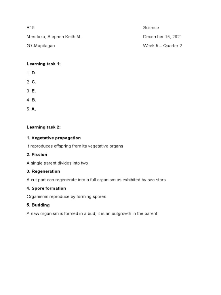 Science Week 5 G7 Mapitagan | PDF | Reproduction | Sexual Reproduction