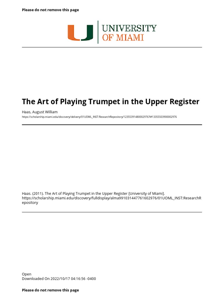 The Art of Playing Trumpet in The Upper Register | PDF | Trumpet ...