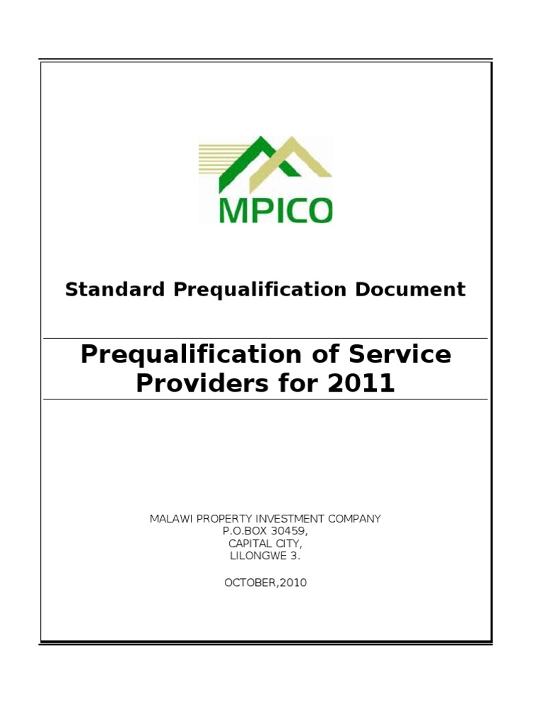 MPICO Malawi Service Provider Prequalification | PDF | Government ...