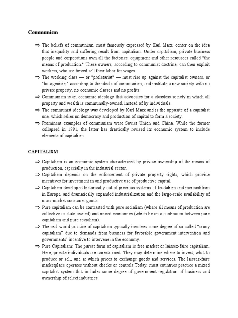 Communism Vs Capitalism Pdf Capitalism Communism
