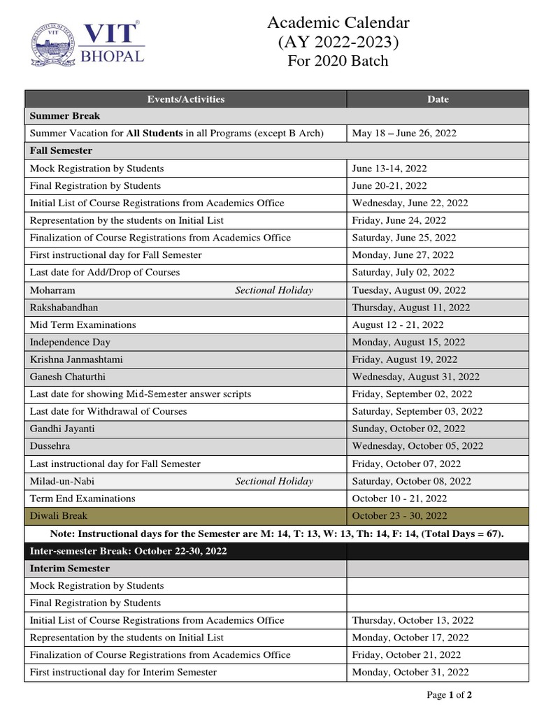 Academic_Calendar_2022-2023_2020 Batch | PDF | Academic Term | Schools