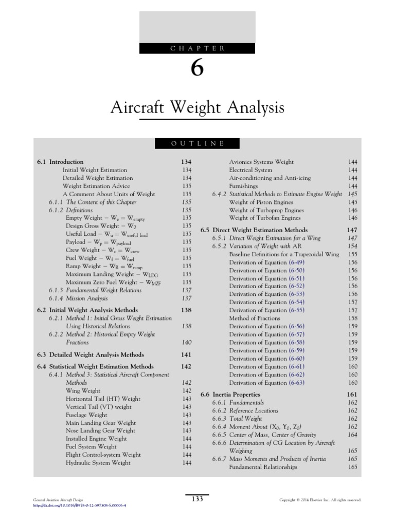 Chapter 6 Aircraft Weight Analysis 2014 General Aviation Aircraft