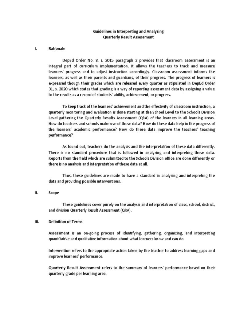 QRA Analysis Guidelines for DepEd | PDF | Educational Assessment | Learning