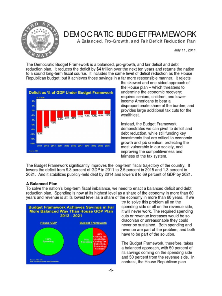 Democratic Budget Framework Overview | PDF | Deficit Reduction In The ...