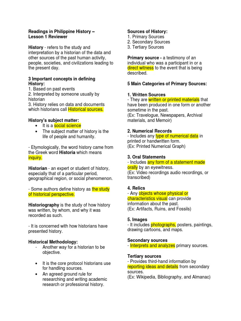 READINGS IN PHILIPPINE HISTORY REVIEWER 1ST YEAR COLLEGE PDF FREE intelligence overview