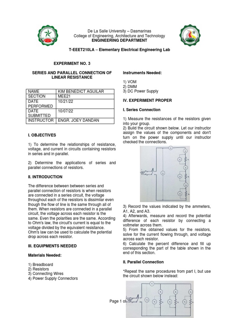 EXPERIMENT3_IndividualLabReport PDF Series And Parallel Circuits