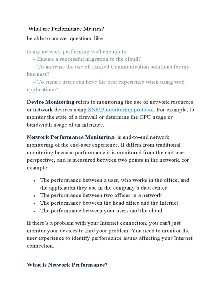 Understanding Network Performance Metrics | PDF | Computer Network ...