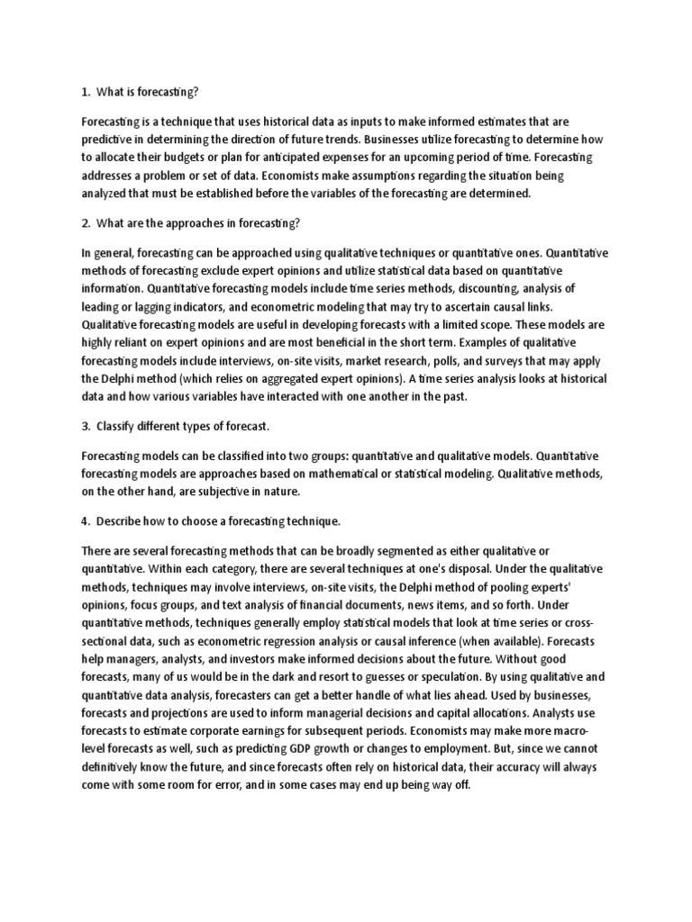 Understanding Forecasting Techniques | PDF | Forecasting | Quantitative ...