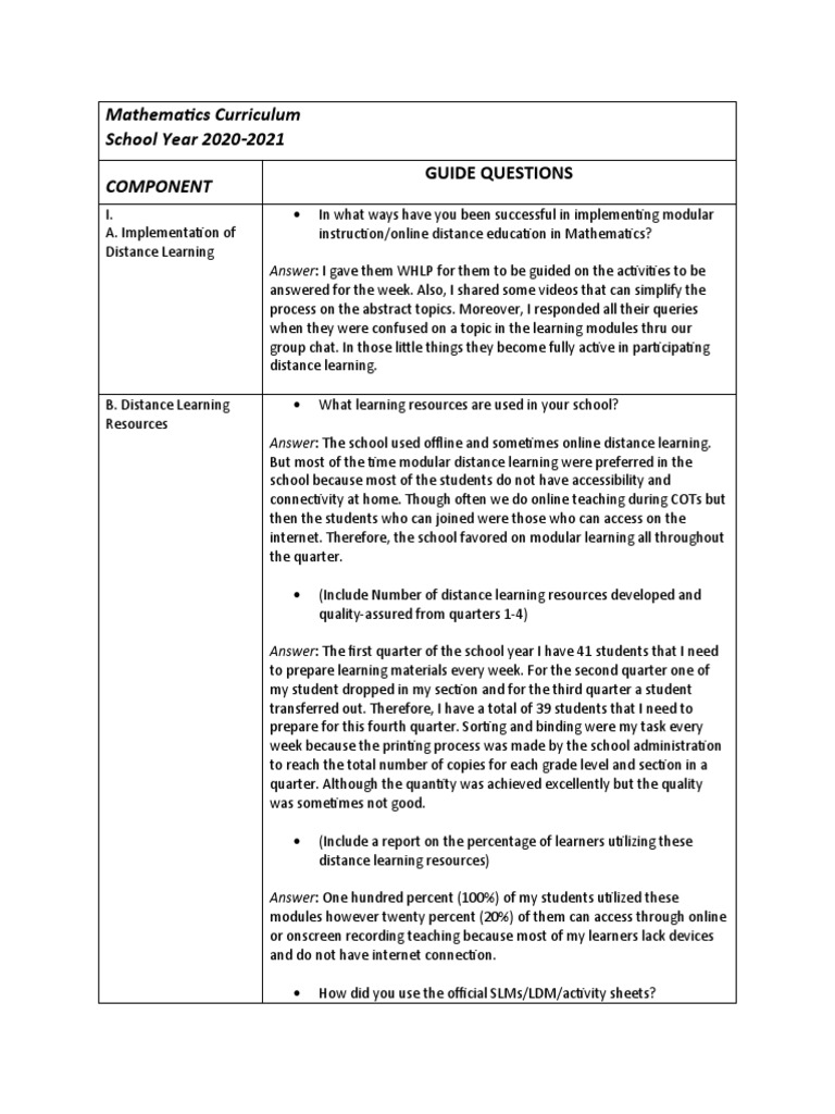 Points for mathematics program implementation review pdf learning